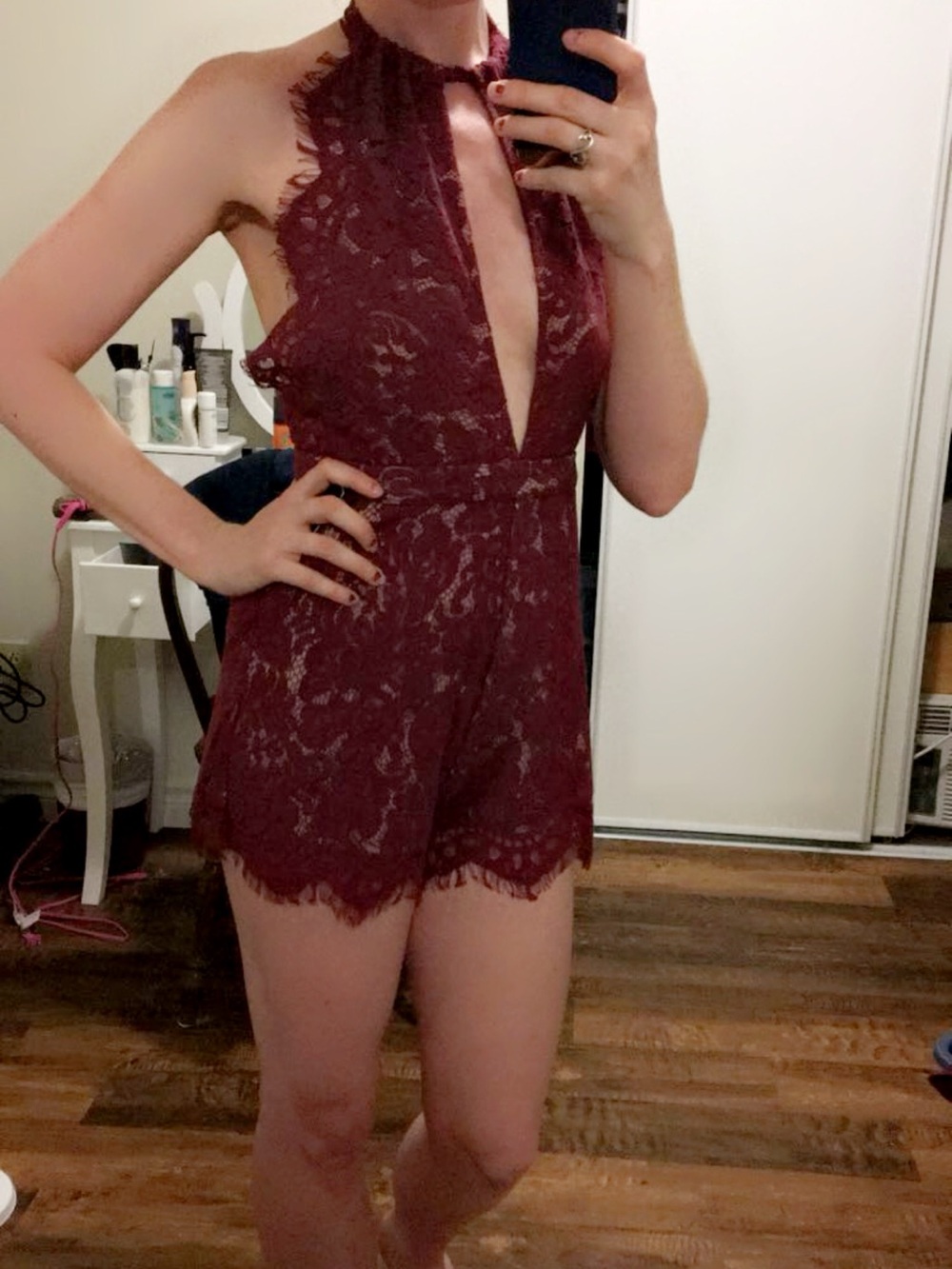 Burgundy Lace Halter Romper